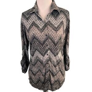 David Cline Chevron Zig Zag Rhinestone Bling Button Up Blouse Size Medium